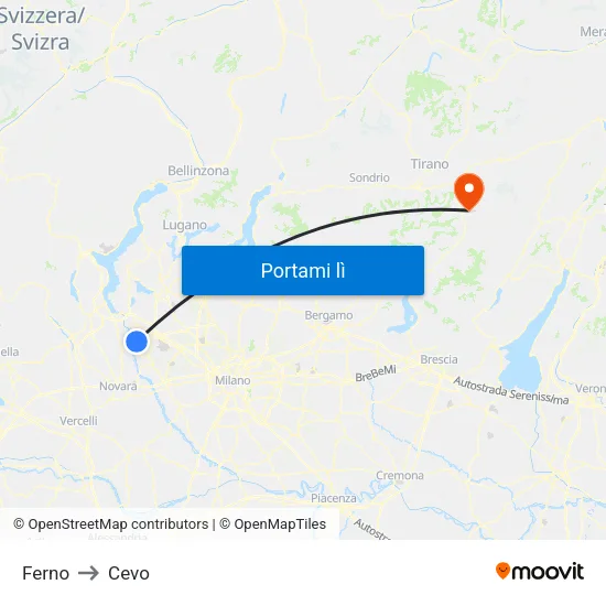 Ferno to Cevo map