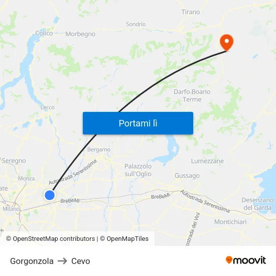 Gorgonzola to Cevo map