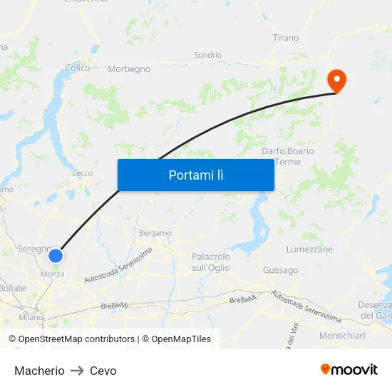 Macherio to Cevo map