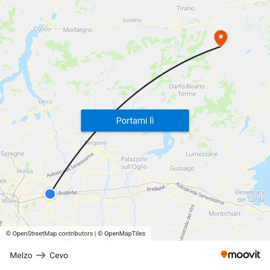 Melzo to Cevo map