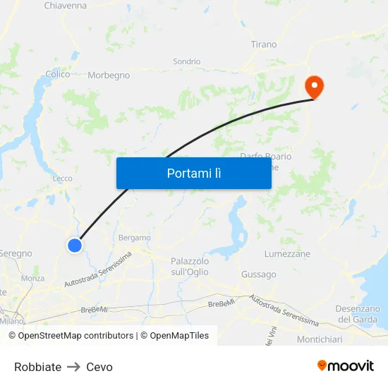 Robbiate to Cevo map