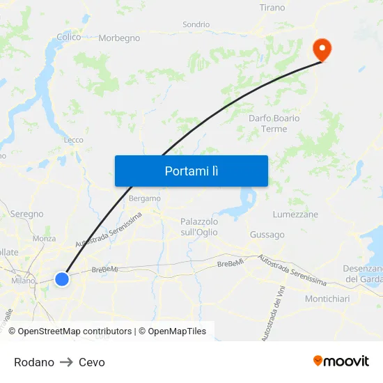 Rodano to Cevo map