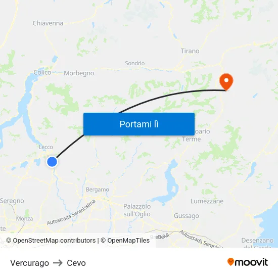 Vercurago to Cevo map