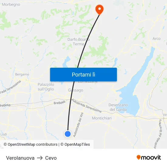 Verolanuova to Cevo map