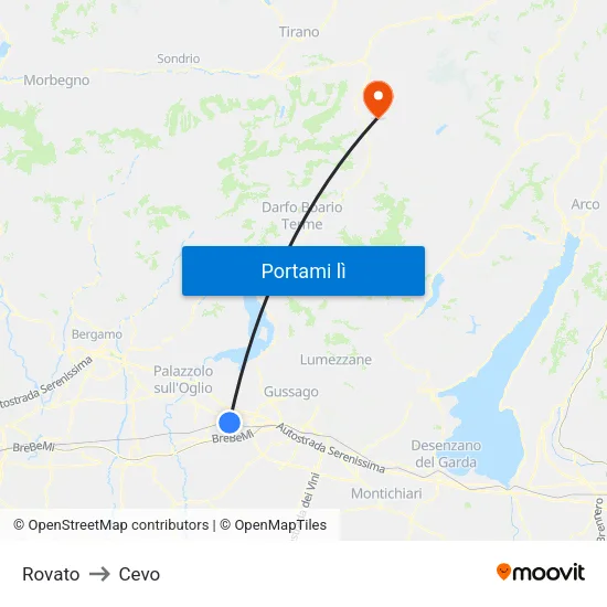 Rovato to Cevo map