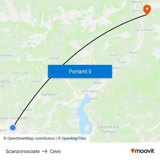 Scanzorosciate to Cevo map