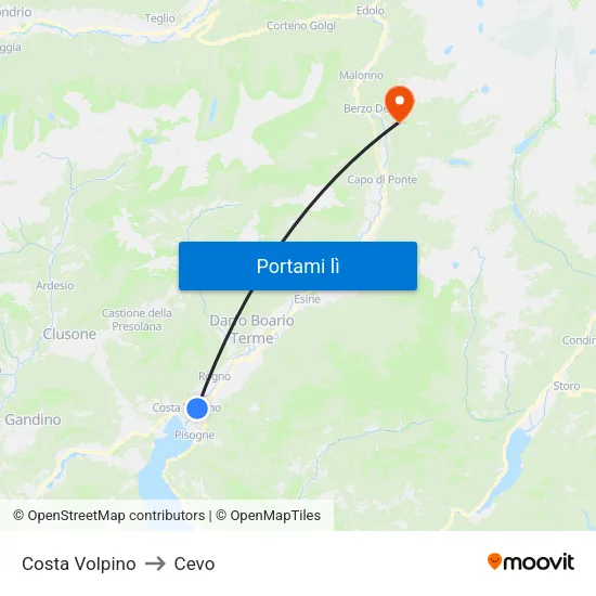 Costa Volpino to Cevo map