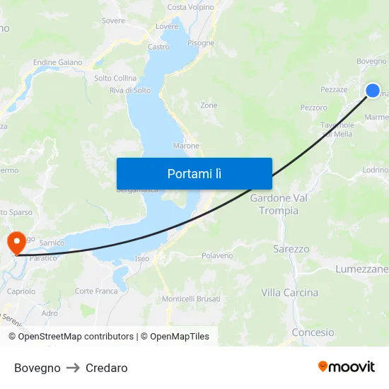 Bovegno to Credaro map