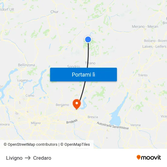 Livigno to Credaro map