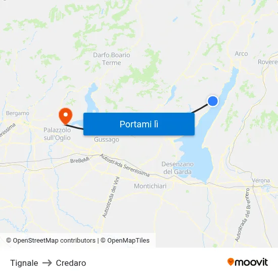 Tignale to Credaro map