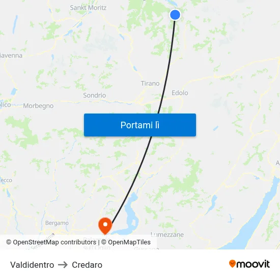 Valdidentro to Credaro map
