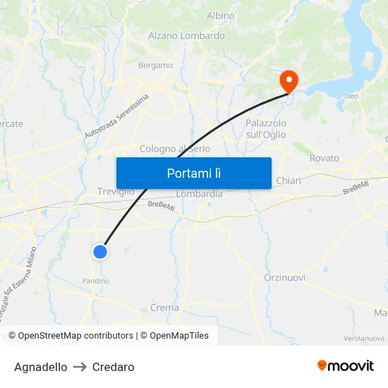 Agnadello to Credaro map