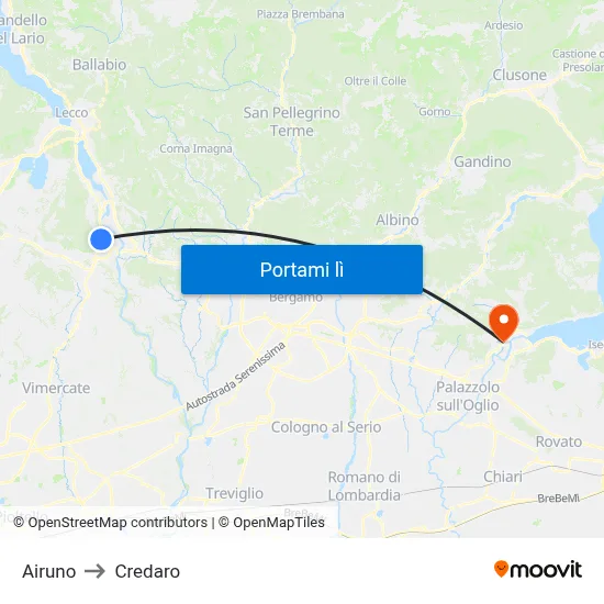 Airuno to Credaro map