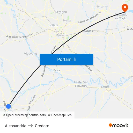 Alessandria to Credaro map