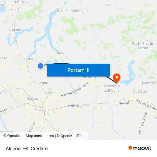 Alserio to Credaro map