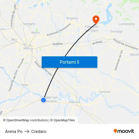 Arena Po to Credaro map