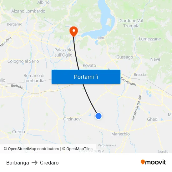 Barbariga to Credaro map