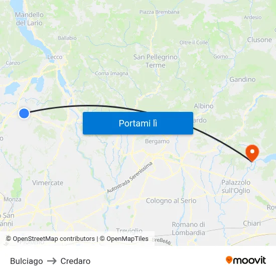 Bulciago to Credaro map