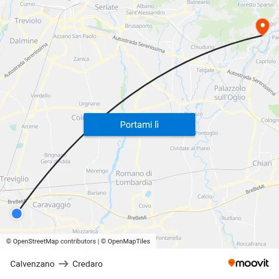 Calvenzano to Credaro map