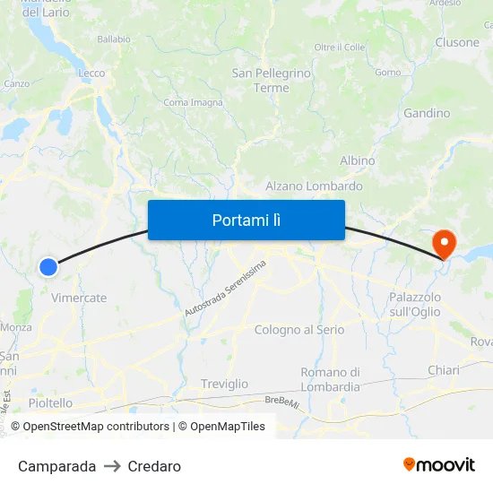 Camparada to Credaro map