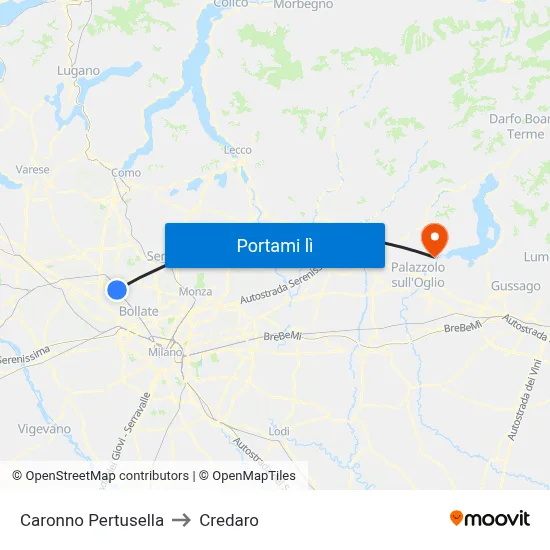 Caronno Pertusella to Credaro map