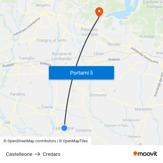 Castelleone to Credaro map