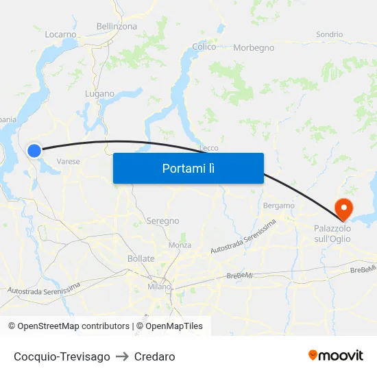 Cocquio-Trevisago to Credaro map