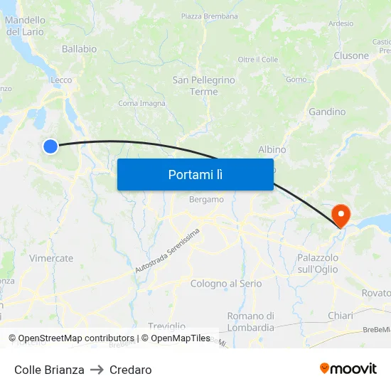 Colle Brianza to Credaro map