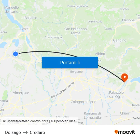 Dolzago to Credaro map