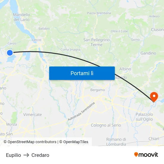 Eupilio to Credaro map