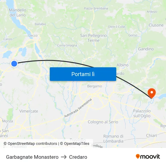 Garbagnate Monastero to Credaro map