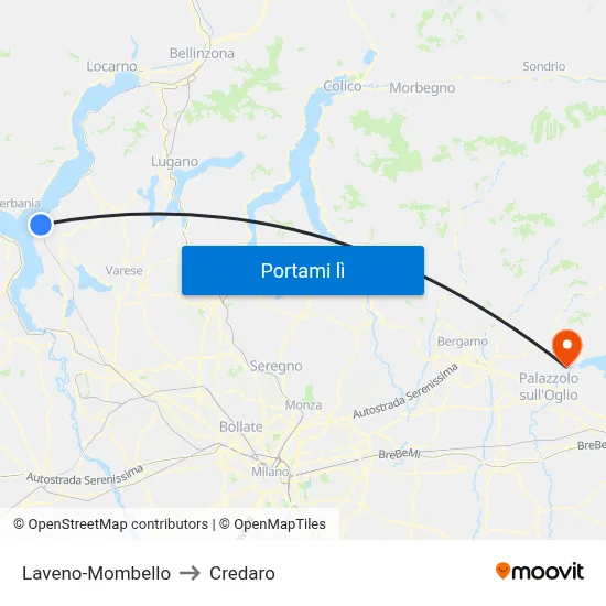 Laveno-Mombello to Credaro map