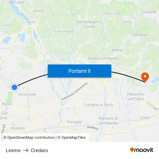Lesmo to Credaro map