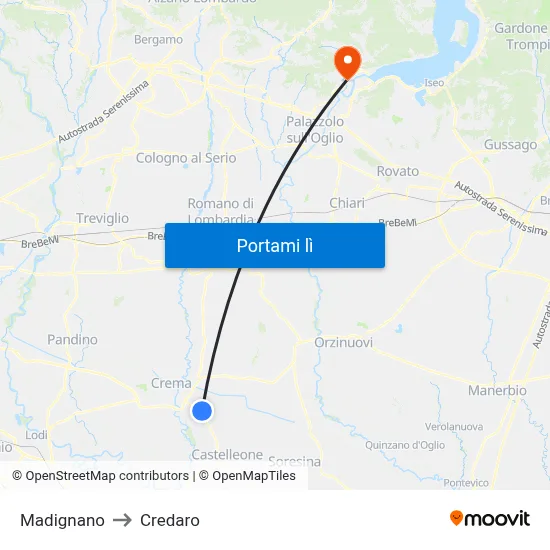 Madignano to Credaro map