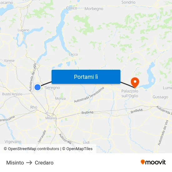 Misinto to Credaro map