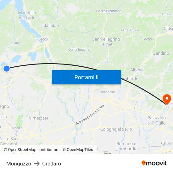 Monguzzo to Credaro map