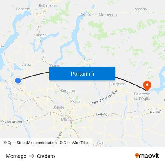 Mornago to Credaro map