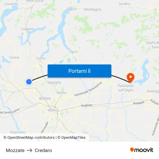 Mozzate to Credaro map