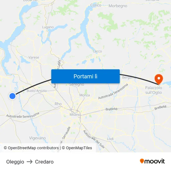 Oleggio to Credaro map