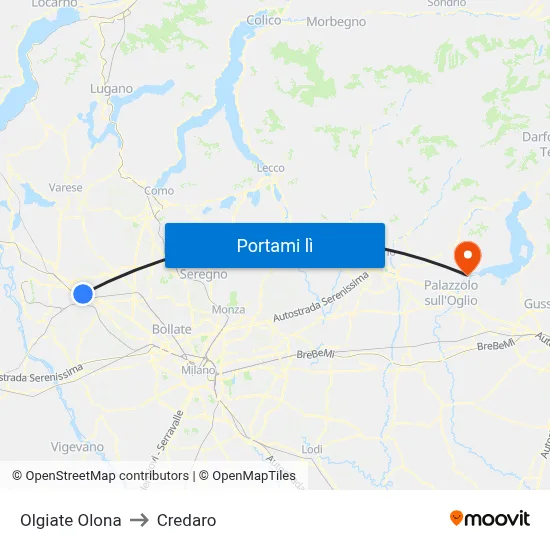 Olgiate Olona to Credaro map