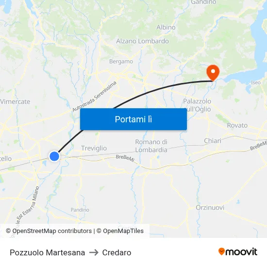 Pozzuolo Martesana to Credaro map