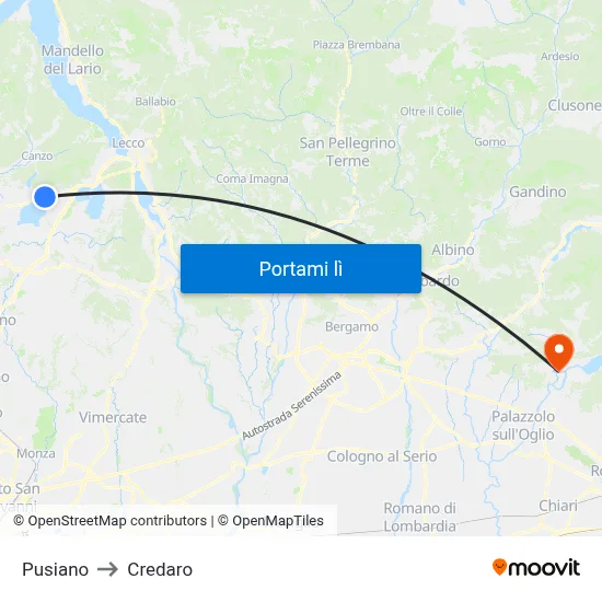 Pusiano to Credaro map
