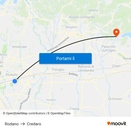 Rodano to Credaro map