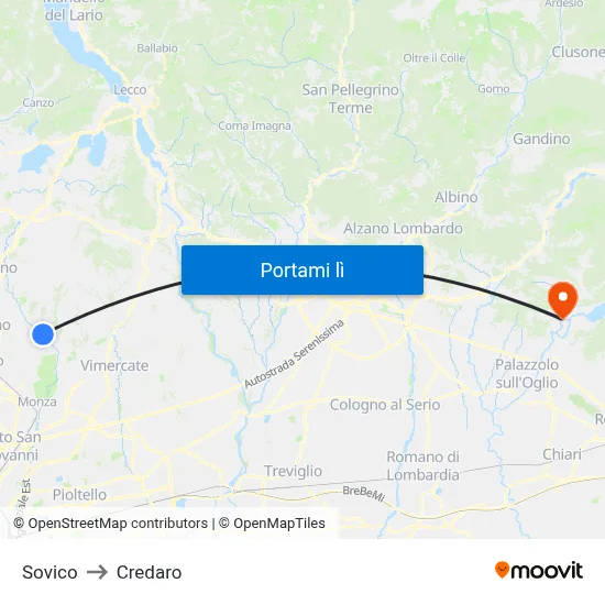 Sovico to Credaro map