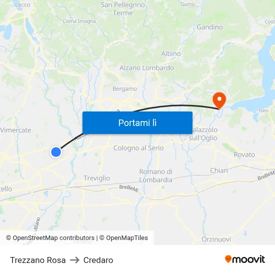 Trezzano Rosa to Credaro map