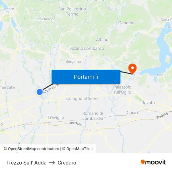 Trezzo Sull' Adda to Credaro map