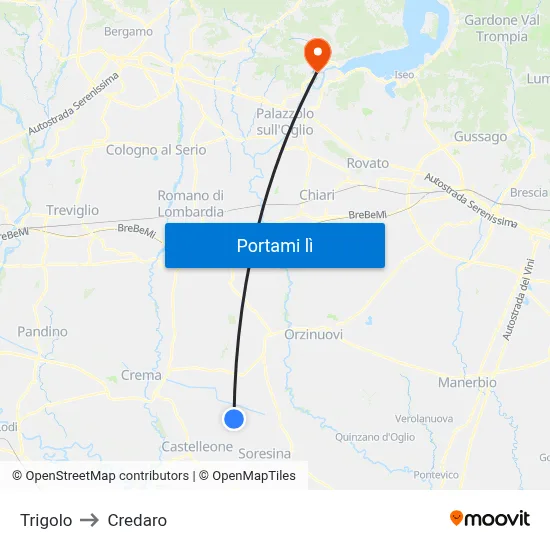 Trigolo to Credaro map