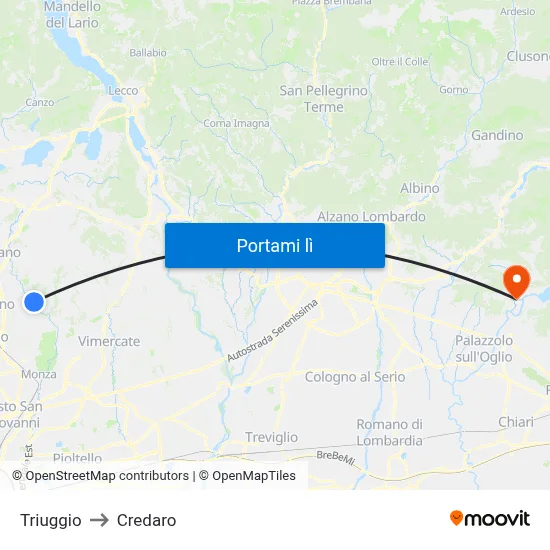 Triuggio to Credaro map