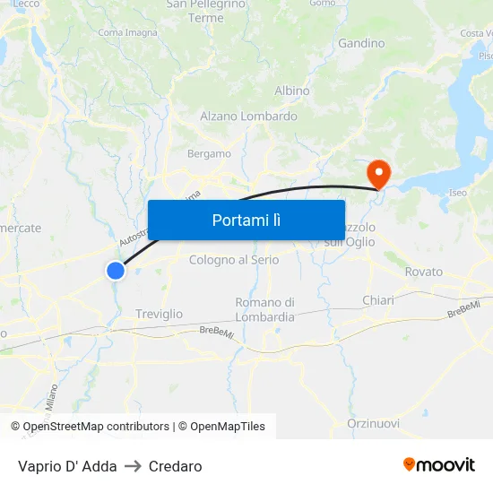 Vaprio D' Adda to Credaro map