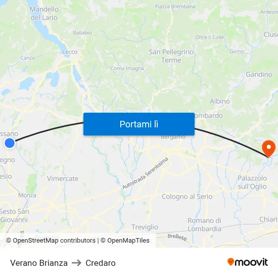 Verano Brianza to Credaro map